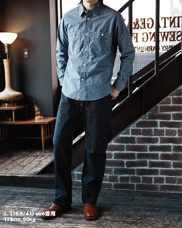 7623 ID 56 INDIGO CHAMBRAY DELUXEWARE デラックスウエアワークシャツ-シャツ長袖の画像