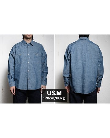 7623 ID 56 INDIGO CHAMBRAY DELUXEWARE デラックスウエアワークシャツ-シャツ長袖の画像