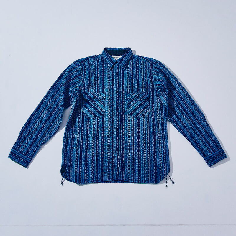 SSS25-SKS 藍 藍刺し子ストライプシャツ SSS25SKS SAMURAIJEANS サムライジーンズネルシャツ 長袖シャツの画像