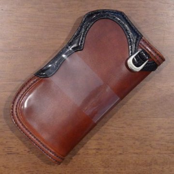 FH-W011-ブラウン-コードバンクロコダイルセミロングウォレットFHW011-FHW011-FLATHEAD-フラットヘッドセミロングウォレット-STOCKBURG-ストックバーグの画像