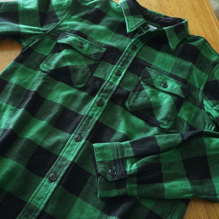 FN-SNR-101L GRNxBK ブロックチェックネルシャツ101L FNSNR101L FLATHEAD フラットヘッドシャツ BLOCK CHECK NEL SHIRTの画像