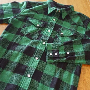 FN-SNW-101L GRNxBK ブロックチェックネルウエスタンシャツ101L FNSNW101L FLATHEAD フラットヘッドシャツ BLOCK CHECK NEL SHIRTの画像