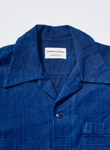 SOS26-ARS 藍刺し子ラティスオープンカラーシャツ SOS26ARS SAMURAIJEANS サムライジーンズ サムライジーンズオープンカラーシャツの画像