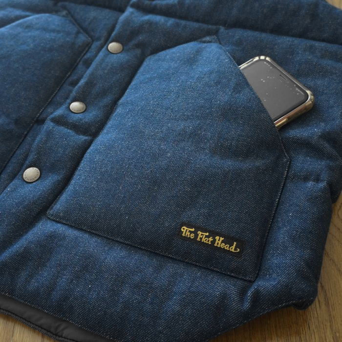 FN-OJ-DPV001 12.5oz DENIM PUFFER VEST FNOJDPV001 FLATHEAD フラットヘッド デニムベスト アウターの画像