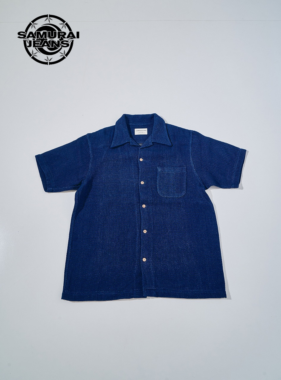 先行予約受付中！SOS27-SK 藍野良刺し子オープンシャツ SOS27SK SAMURAIJEANS サムライジーンズシャツ 半袖シャツの画像