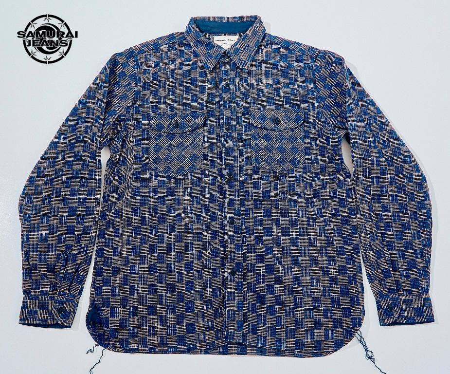 先行予約受付中！SSS27-KSK 襤樓(BORO)藍染め絣生地長袖ワークシャツ SSS27KSK SAMURAIJEANS サムライジーンズシャツ 長袖シャツの画像