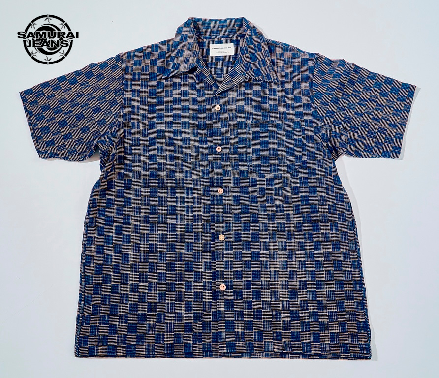 先行予約受付中！SOS27-KSK 襤樓(BORO)藍染め絣生地半袖オープンシャツ SOS27KSK SAMURAIJEANS サムライジーンズシャツ 半袖シャツの画像