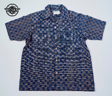 先行予約受付中！SOS27-KSK 襤樓(BORO)藍染め絣生地半袖オープンシャツ SOS27KSK SAMURAIJEANS サムライジーンズシャツ 半袖シャツの画像