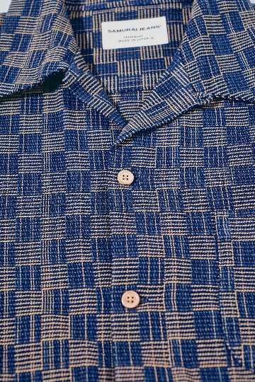 先行予約受付中！SOS27-KSK 襤樓(BORO)藍染め絣生地半袖オープンシャツ SOS27KSK SAMURAIJEANS サムライジーンズシャツ 半袖シャツの画像