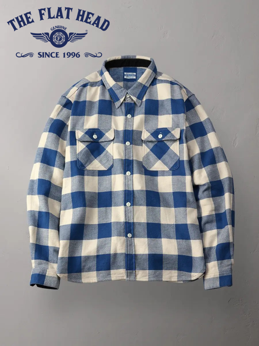 FN-SNR-101L WHxBL ブロックチェックネルシャツ101L FNSNR101L FLATHEAD フラットヘッドシャツ BLOCK CHECK NEL SHIRTの画像