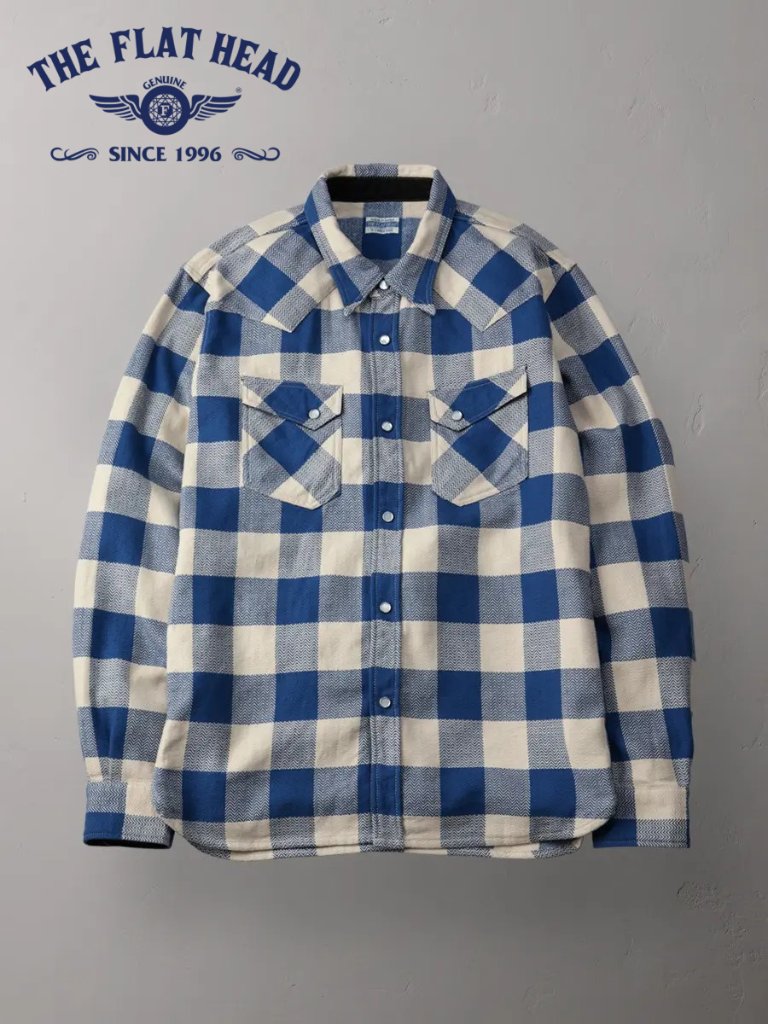FN-SNW-101L WHxBL ブロックチェックネルウエスタンシャツ101L FNSNW101L FLATHEAD フラットヘッドシャツ BLOCK CHECK NEL SHIRTの画像