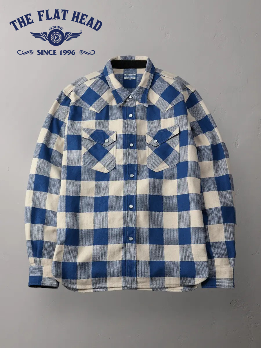 FN-SNW-101L WHxBL ブロックチェックネルウエスタンシャツ101L FNSNW101L FLATHEAD フラットヘッドシャツ BLOCK CHECK NEL SHIRTの画像