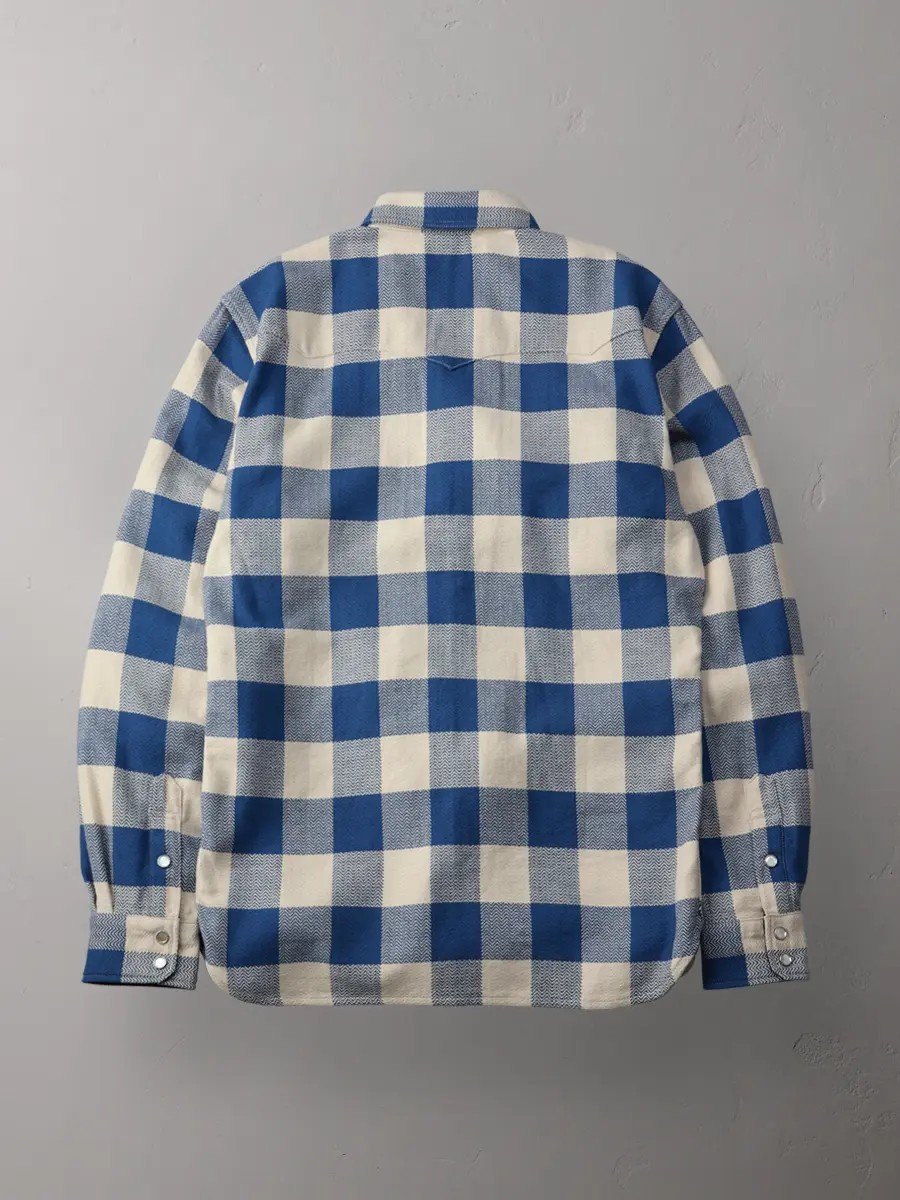 FN-SNW-101L WHxBL ブロックチェックネルウエスタンシャツ101L FNSNW101L FLATHEAD フラットヘッドシャツ BLOCK CHECK NEL SHIRTの画像
