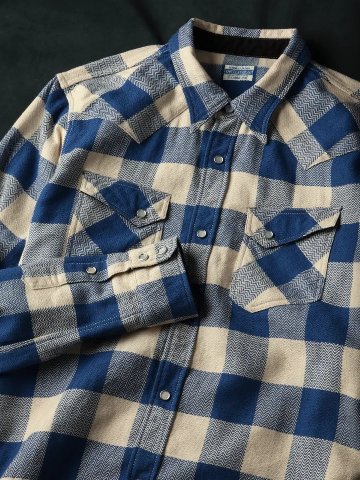 FN-SNW-101L WHxBL ブロックチェックネルウエスタンシャツ101L FNSNW101L FLATHEAD フラットヘッドシャツ BLOCK CHECK NEL SHIRTの画像