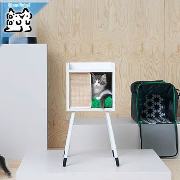 【IKEA Original】LURVIG -ルールヴィグ- キャットハウス 脚付き ホワイト 33x33 cm 爪とぎマット付画像