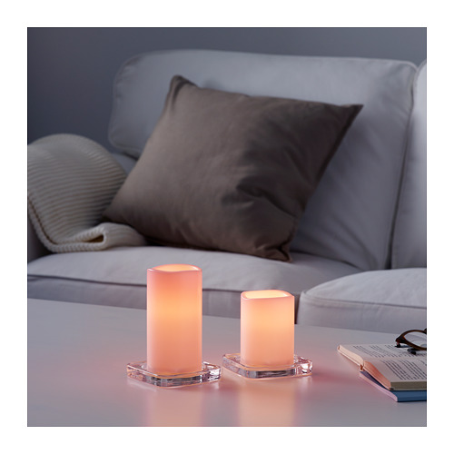 【IKEA Original】GODAFTON -グダフトン- LEDブロックキャンドル 室内/屋外用 電池式 ピンク 2点セット画像