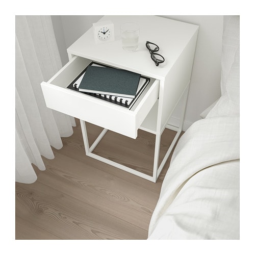 【IKEA Original】VIKHAMMER -ヴィークハムメル- ベッドサイドテーブル ホワイト 40x39 cm画像
