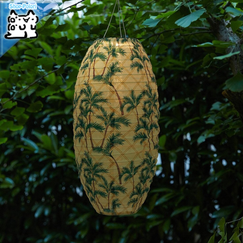 【IKEA Original】SOLVINDEN -ソルヴィンデン- LED太陽電池式ペンダントランプ 屋外用 楕円形 ヤシ模様 60 cmの画像