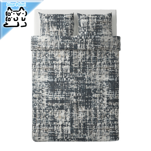 【IKEA Original】SKOGSLONN -スコグスロン- 掛け布団カバー＆枕カバー（枕カバー2枚） ブラック マルチカラー 200x200/50x60 cm画像