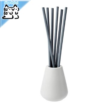 【IKEA Original】NJUTNING -ニュートニング- 花瓶＆香り付きスティック6本 花開くベルガモット グレー 8.5cmの画像