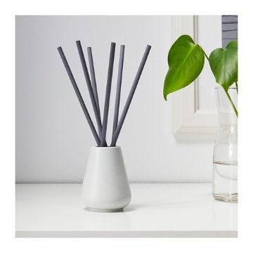 【IKEA Original】NJUTNING -ニュートニング- 花瓶＆香り付きスティック6本 花開くベルガモット グレー 8.5cmの画像