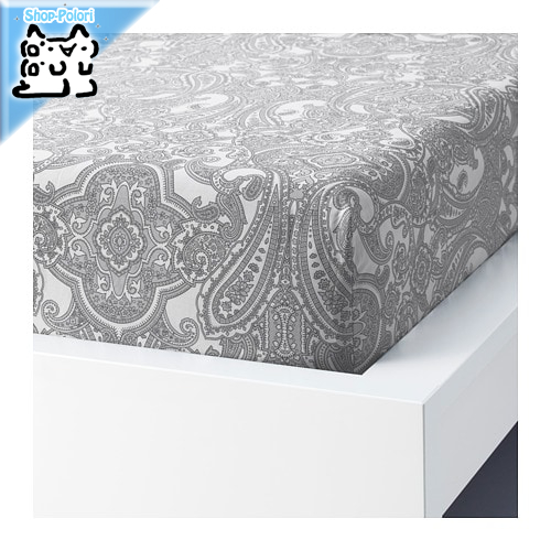 【IKEA Original】JATTEVALLMO -イェッテヴァッルモ- ボックスシーツ ホワイト グレー 90x200 cmの画像