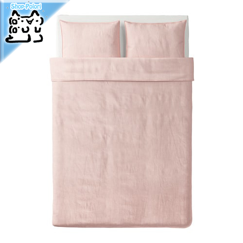 【IKEA Original】BERGPALM -ベリパルム- 掛け布団カバー＆枕カバー（枕カバー2枚） ピンク ストライプ 200x200/50x60 cmの画像