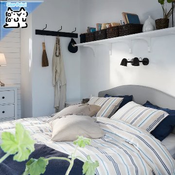 【IKEA Original】SMALSTAKRA -マールステクラ- 掛け布団カバー＆枕カバー（枕カバー2枚） ベージュ/ブルー/ストライプ 200x200/50x60 cm画像
