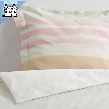 【IKEA Original】ALPDRABA -アルプドラバ- 掛け布団カバー＆枕カバー（枕カバー2枚） ピンク ストライプ 200x200/50x60 cm画像