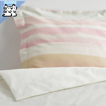 【IKEA Original】ALPDRABA -アルプドラバ- 掛け布団カバー＆枕カバー（枕カバー2枚） ピンク ストライプ 200x200/50x60 cmの画像