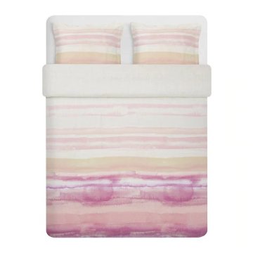 【IKEA Original】ALPDRABA -アルプドラバ- 掛け布団カバー＆枕カバー（枕カバー2枚） ピンク ストライプ 200x200/50x60 cm画像
