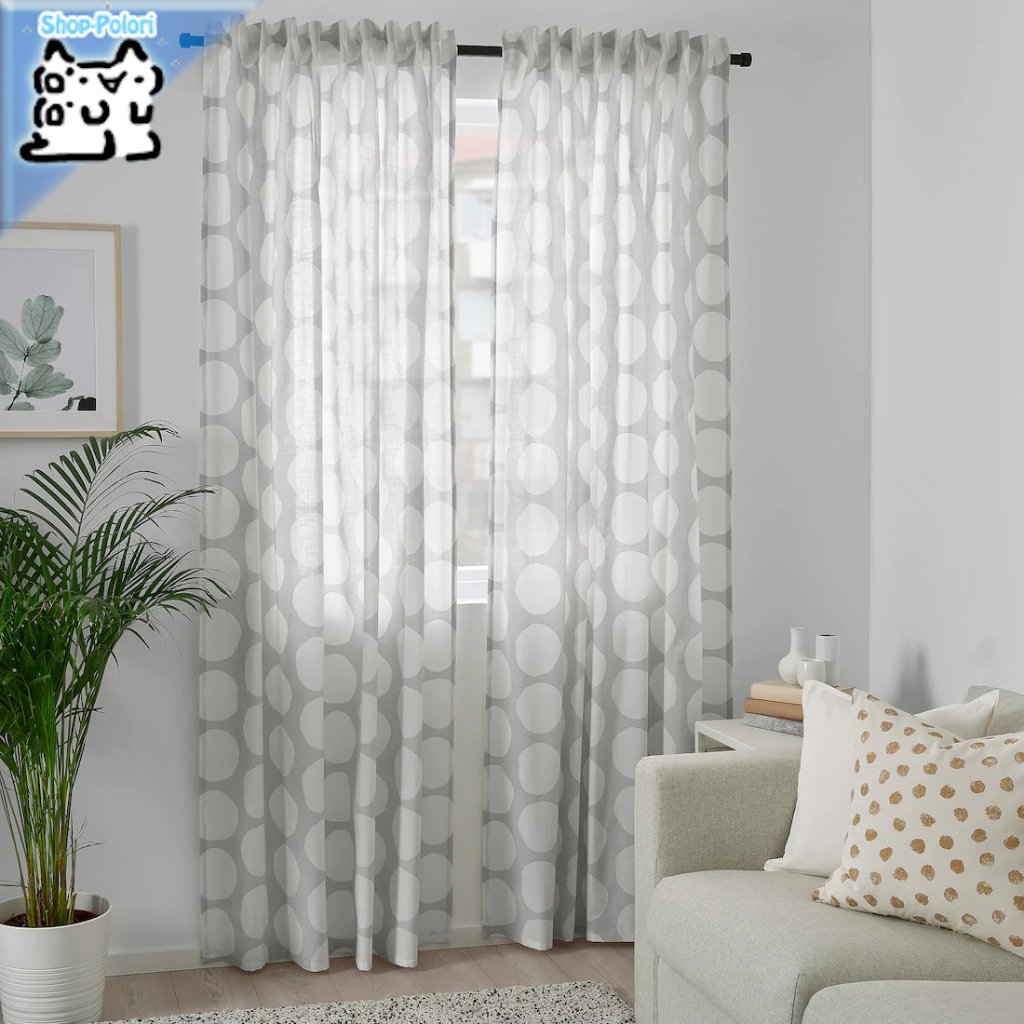 【IKEA Original】REIDUNN -リードゥン- カーテン1組 ホワイト/グレー 145x250 cmの画像