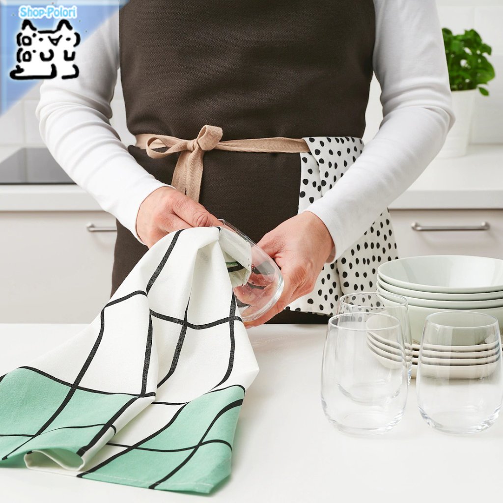 【IKEA Original】RINNIG -リンニング- キッチンクロス ホワイト/グリーン/模様入り 45x60 cm 4 ピースの画像