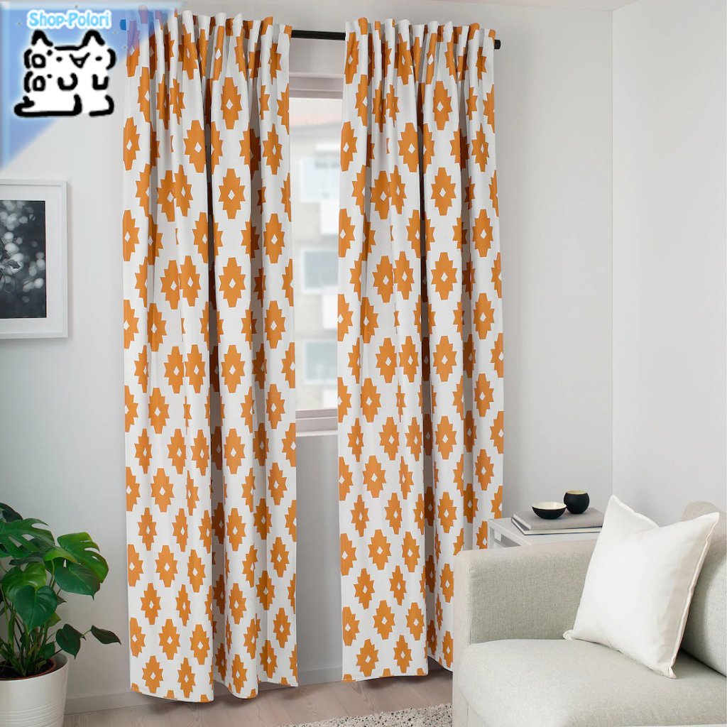 【IKEA Original】IDALENA -イダレーナ- カーテン 1組 イエロー 145x135 cmの画像