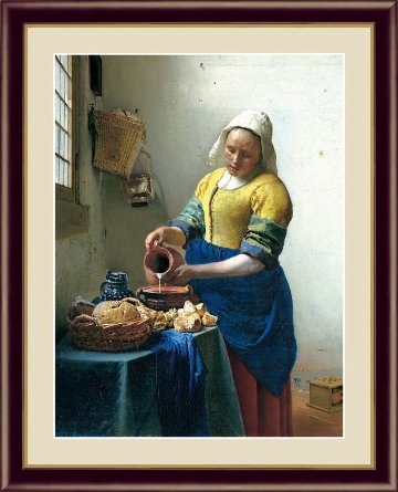 【西洋画･複製画】フェルメール 牛乳を注ぐ女 F6 52×42cm 木製フレーム画像