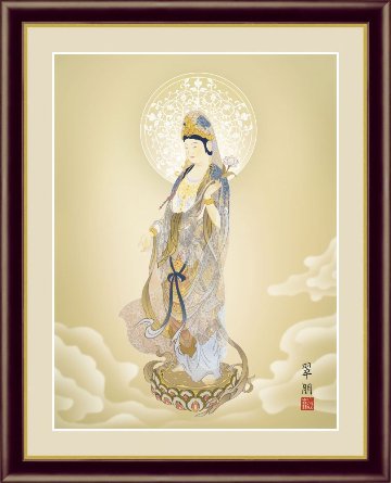【日本画･複製画】鈴木翠朋 聖観音 F6 52×42cm 木製フレーム画像