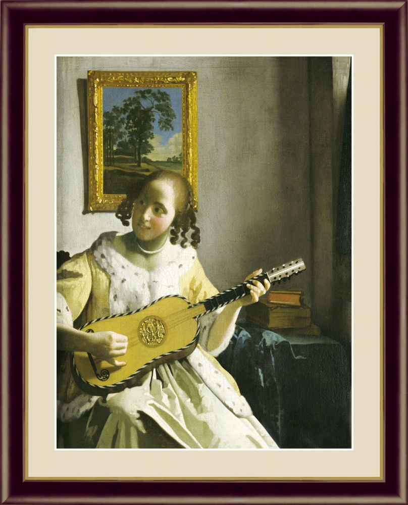 【西洋画･複製画】フェルメール ギターを弾く女 F6 52×42cm 木製フレーム画像