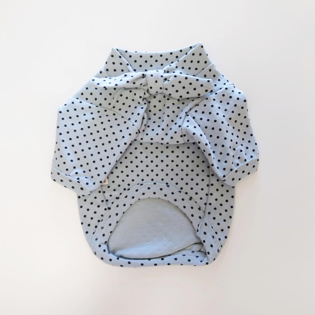 LASTベージュLのみ)Neck Ribbon ドット柄トップスの画像