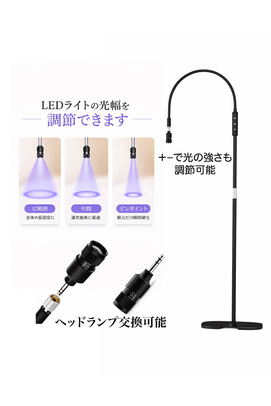 【Cタイプ】光調節可能 スターターキット LEDスタンドライト　ゼロシート付属　まつげエクステ専用の画像