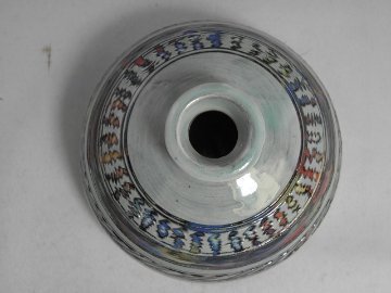 ha-66  積層泥彩　白　半円　一輪花入れ　文部大臣奨励賞受賞作家 荒川　明作 木箱付きの画像