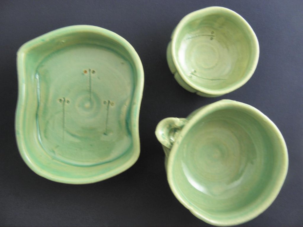 作陶45周年記念　第1弾　川の流れのごとく小鉢＋酒酎器＋ぐいのみ3点セット 　文部大臣奨励賞受賞作家 荒川明作 　紙箱付きの画像