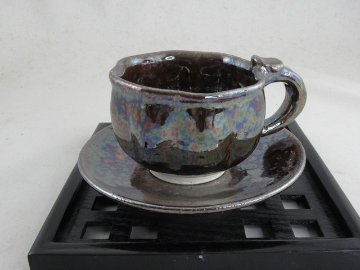 オーロラ天目 コーヒーカップ  文部大臣奨励賞受賞作家 荒川明作　化粧箱付き、送料当社負担  こだわりのギフト 還暦祝い などの贈り物に最適 nko-1の画像