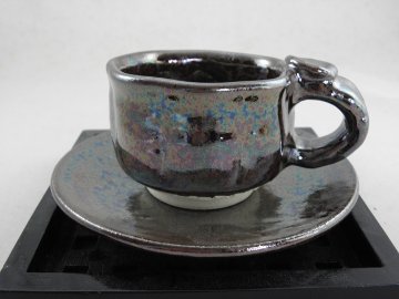 mko-13 オーロラ天目 コーヒーカップ  文部大臣奨励賞受賞作家 荒川明作　化粧箱付き  こだわりのギフト 還暦祝い などの贈り物に最適mko-13の画像