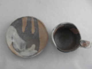 nko-6- 志野焼 コーヒーカップ ＆ソーサー 文部大臣奨励賞受賞作家  茶陶賞受賞　荒川明作 　送料無料、化粧箱付き こだわりのギフト 還暦祝い などの贈り物に最適  無料ラッピング　 nko-6の画像