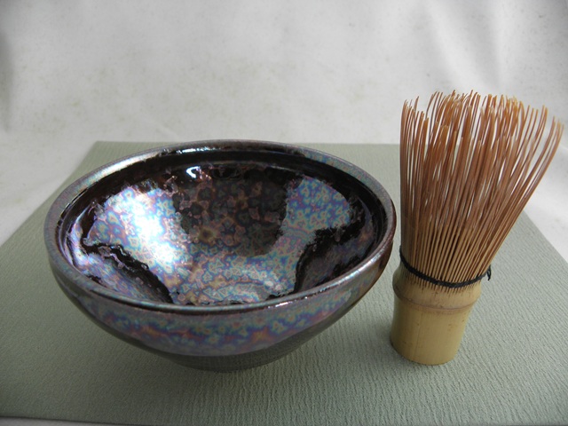 eg-2 オーロラ天目 極上 抹茶茶碗  　文部大臣奨励賞受賞作家　荒川明作　　木箱付き こだわりのギフト 還暦祝い などの贈り物に最適  無料ラッピング　 eg-2の画像