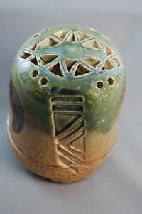 aso-5 織部 香炉 文部大臣奨励賞受賞作家　荒川明作 木箱付きの画像
