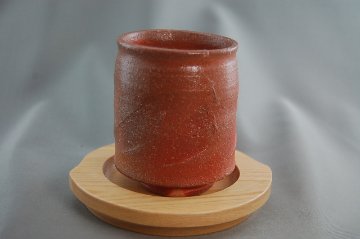 byu-62 薪窯 焼締 湯のみ 文部大臣奨励賞受賞作家　荒川明作 木箱付きの画像