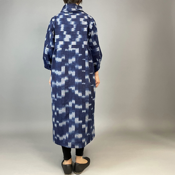 【備後絣】重ね襟ワンピース 藍染絣26-2　の画像