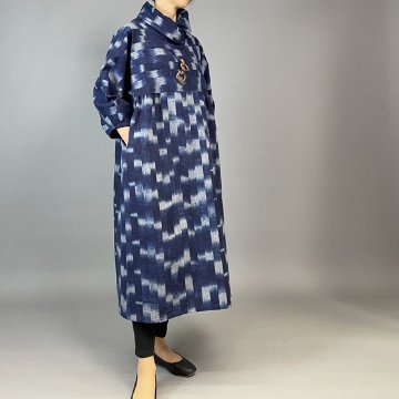【備後絣】重ね襟ワンピース 藍染絣26-2　の画像