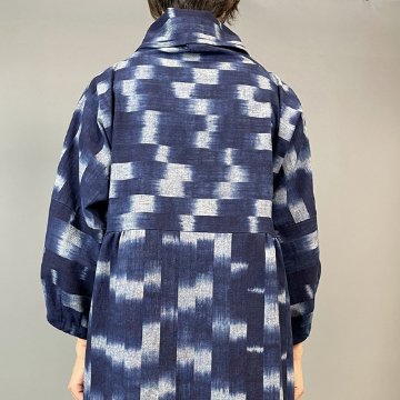 【備後絣】重ね襟ワンピース 藍染絣26-2　の画像